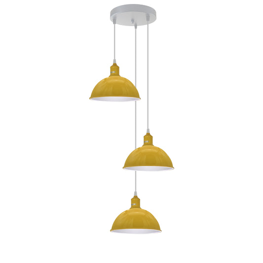 Vintage Industrial Round Three Outlet 21cm Pendant Light Yellow without bulb