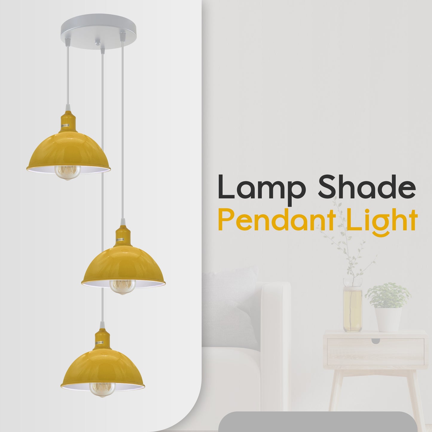 Vintage Industrial Round Three Outlet 21cm Pendant Light Yellow with bulb