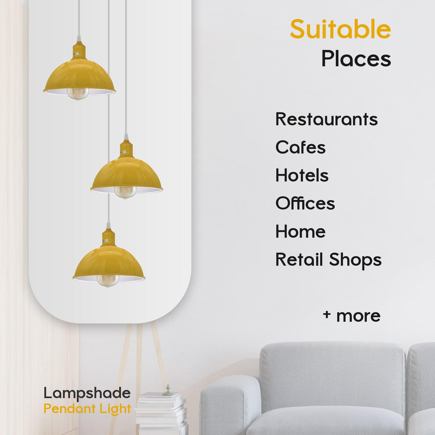 Vintage Industrial Round Three Outlet 21cm Pendant Light Yellow with bulb