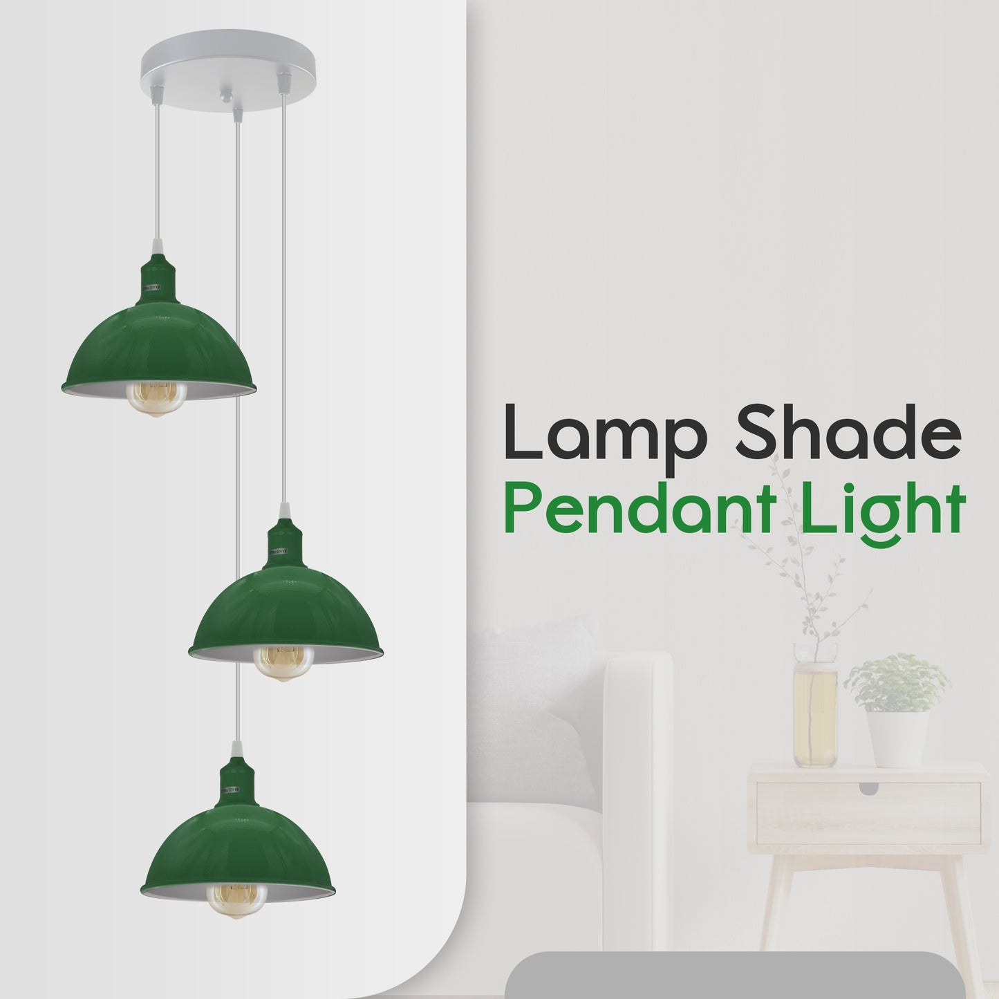 Vintage Industrial Round Three Outlet 21cm Pendant Light Green with bulb