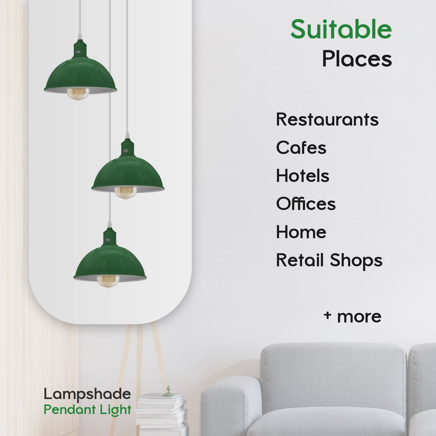 Vintage Industrial Round Three Outlet 21cm Pendant Light Green with bulb