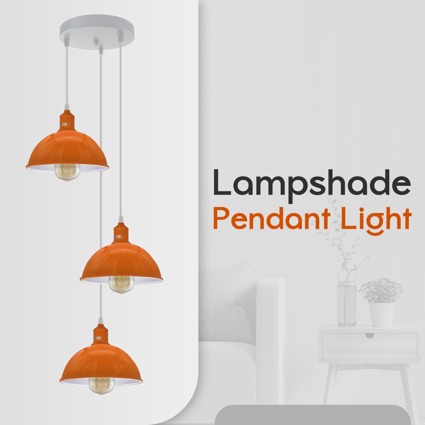 Vintage Industrial Round Three Outlet 21cm Pendant Light Orange with bulb