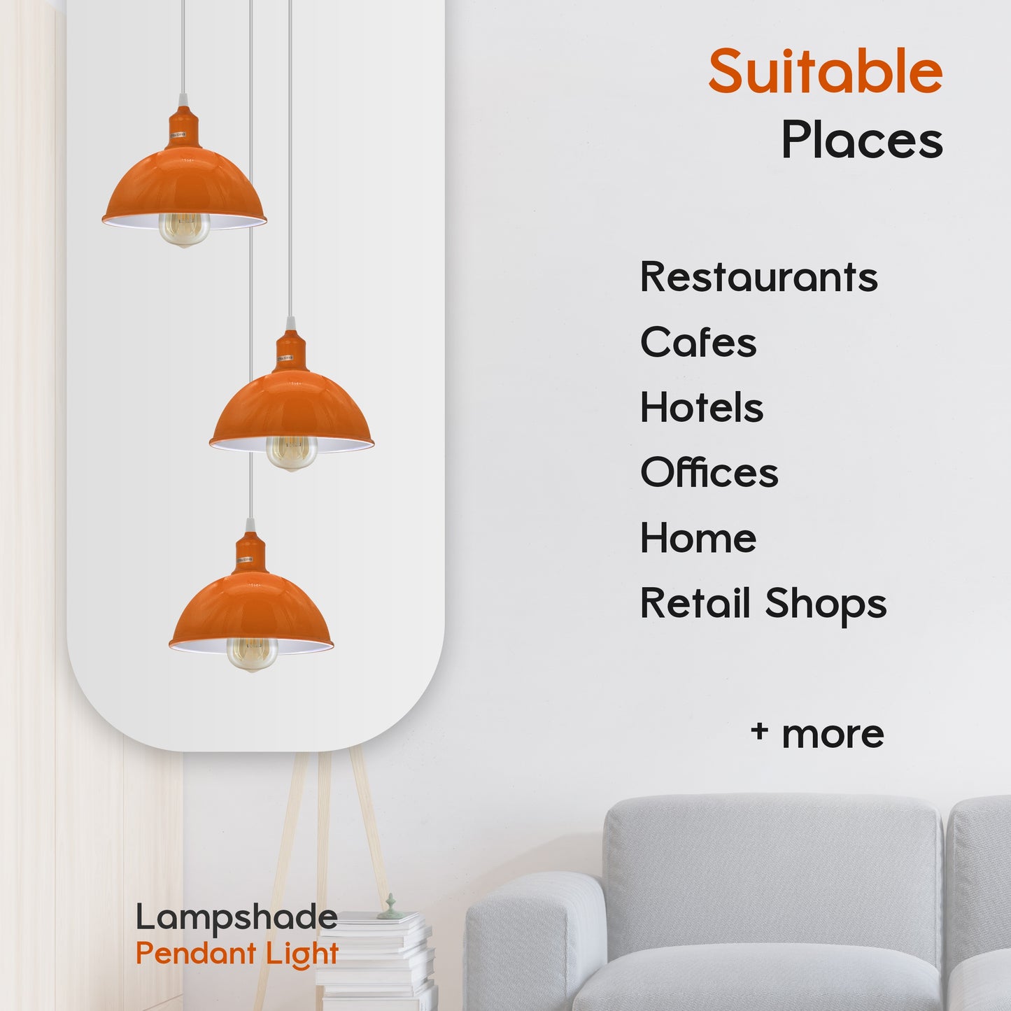 Vintage Industrial Round Three Outlet 21cm Pendant Light Orange with bulb