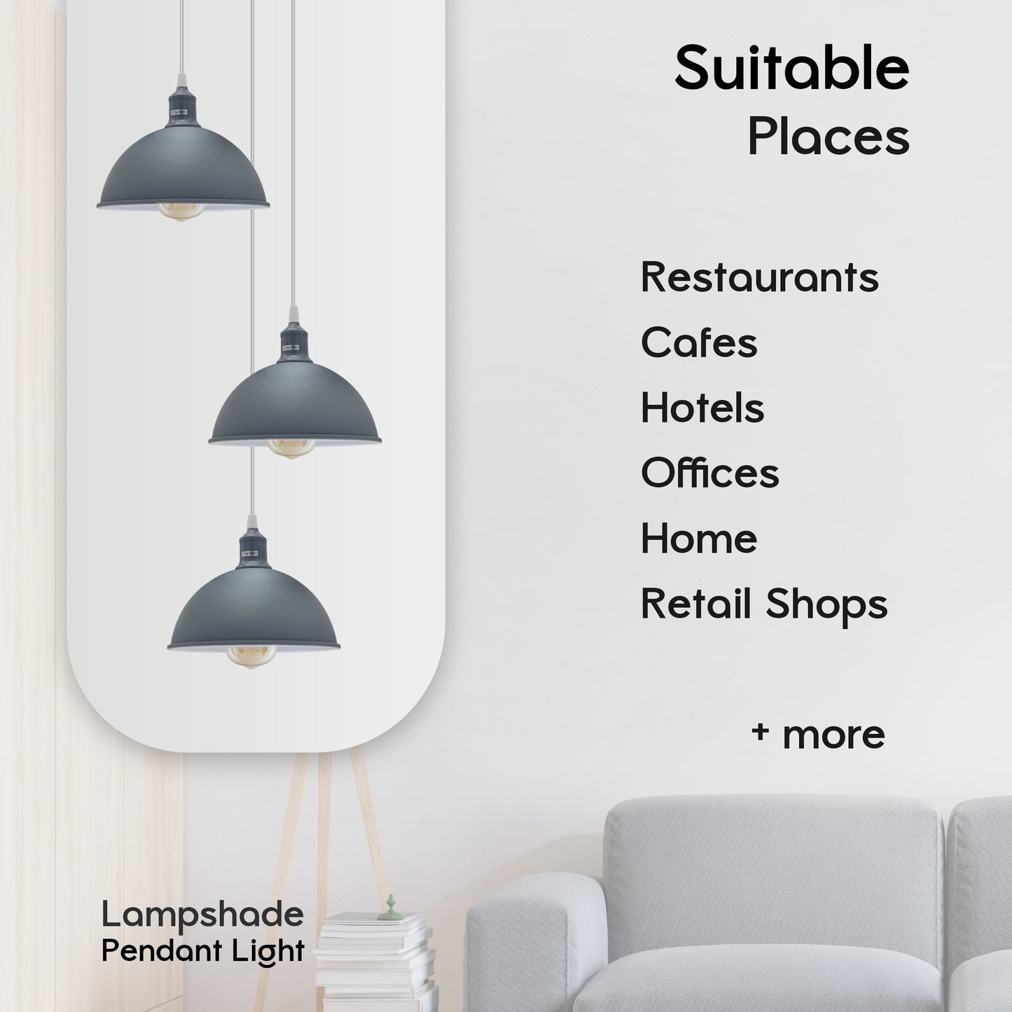 Vintage Industrial Round Three Outlet 21cm Pendant Light Grey without bulb