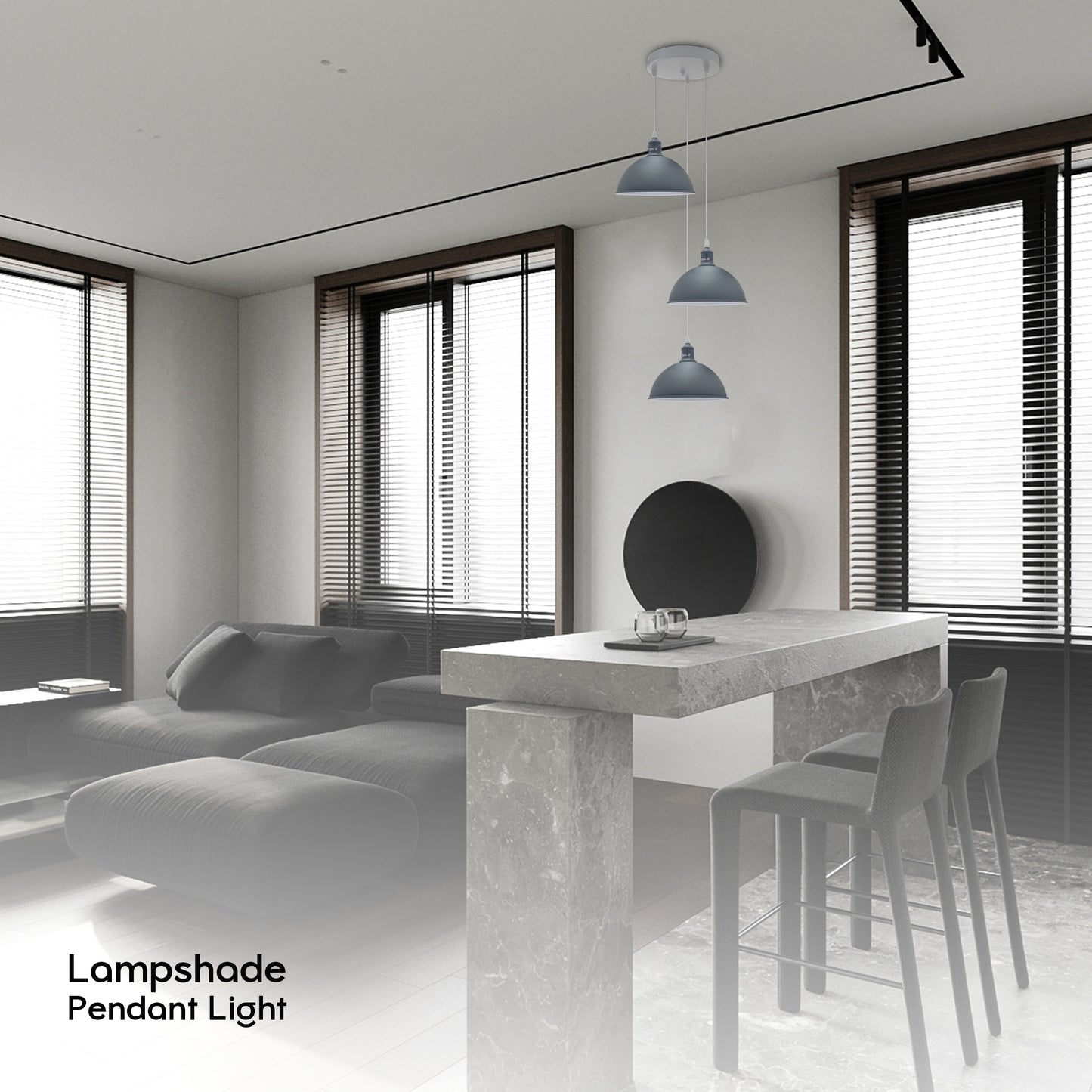 Vintage Industrial Round Three Outlet 21cm Pendant Light Grey without bulb