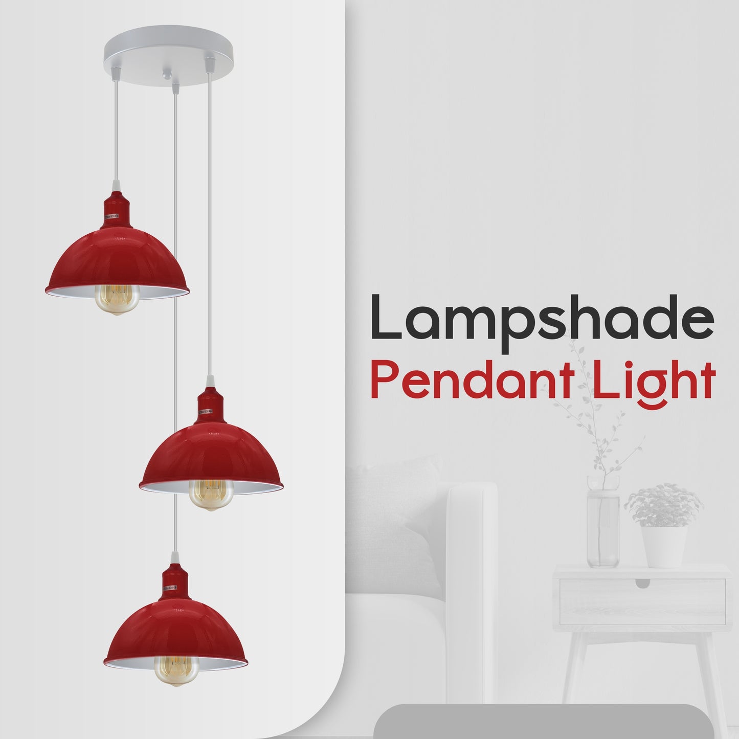 Vintage Industrial Round Three Outlet 21cm Pendant Light Red with bulb