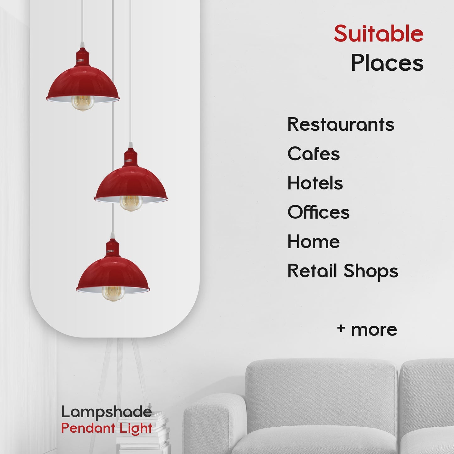 Vintage Industrial Round Three Outlet 21cm Pendant Light Red with bulb