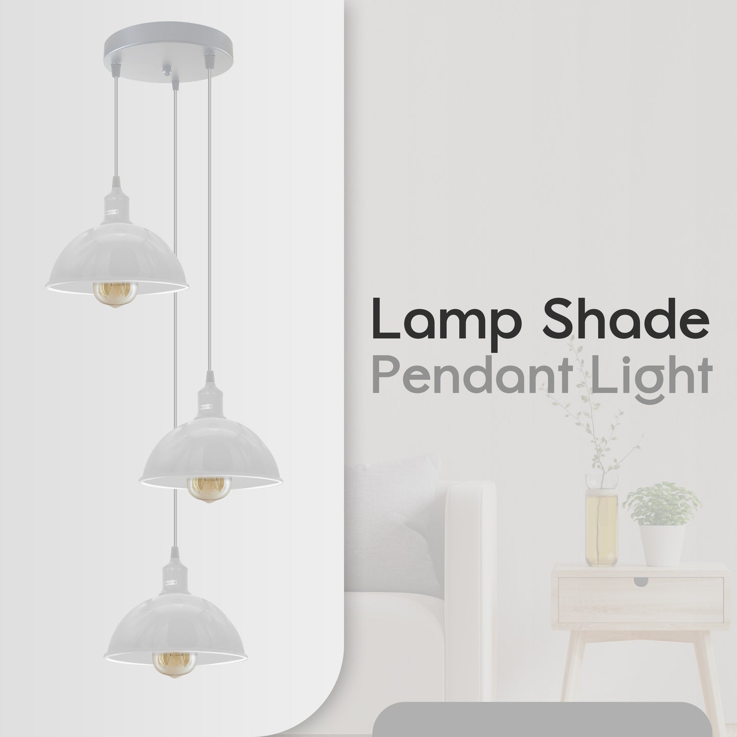 Vintage Industrial Round Three Outlet 21cm Pendant Light White with bulb