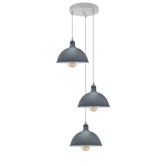 Vintage Industrial Round Three Outlet 21cm Pendant Light Grey with bulb