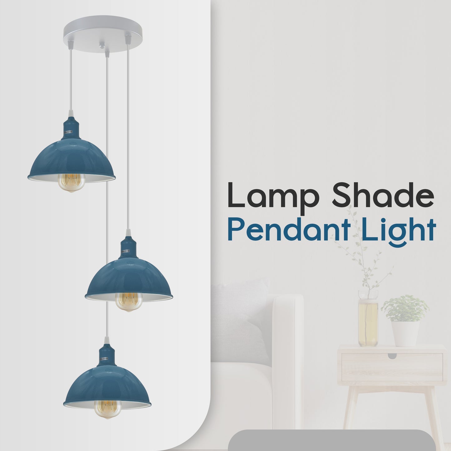 Vintage Industrial Round Three Outlet 21cm Pendant Light Cyan Blue without bulb