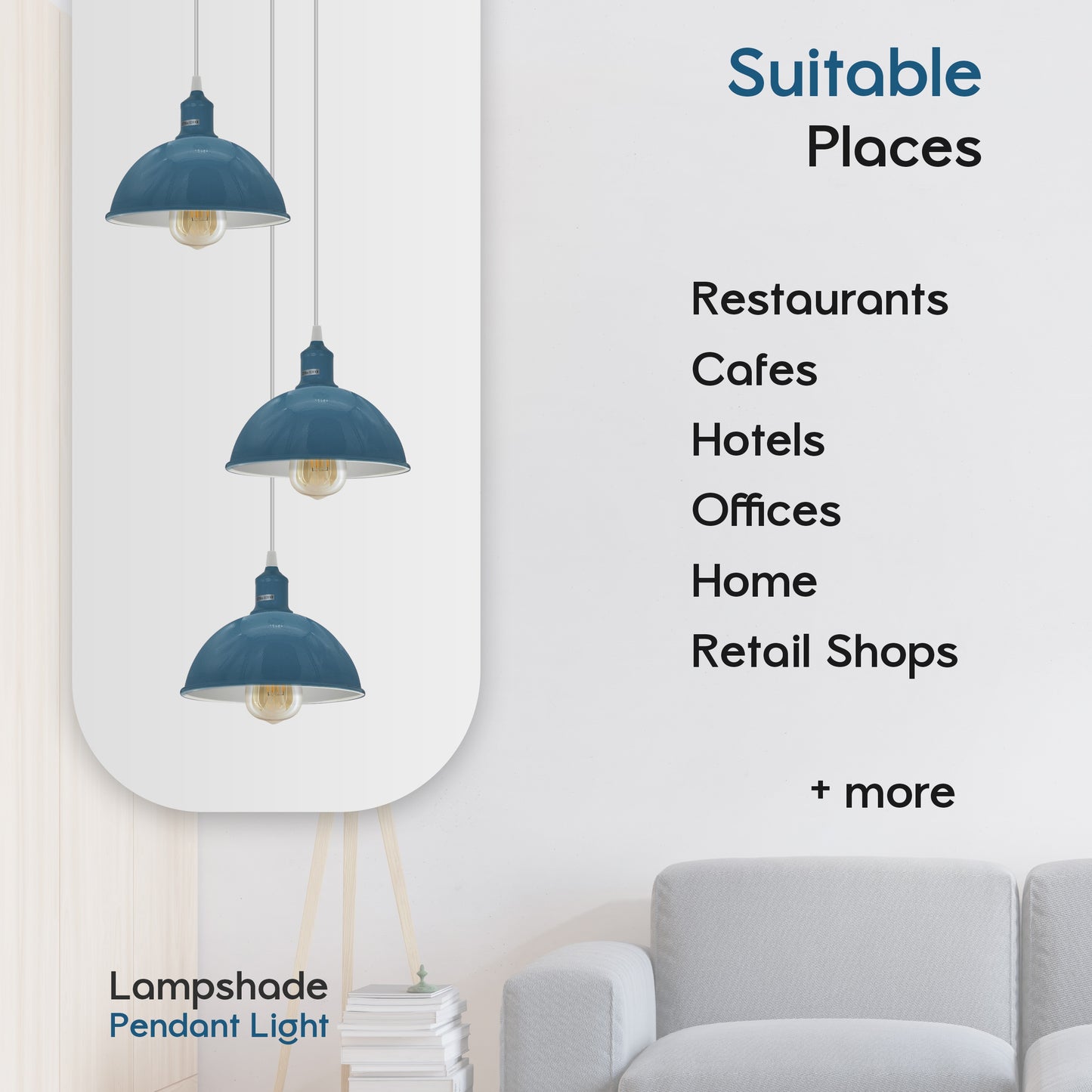 Vintage Industrial Round Three Outlet 21cm Pendant Light Cyan Blue without bulb