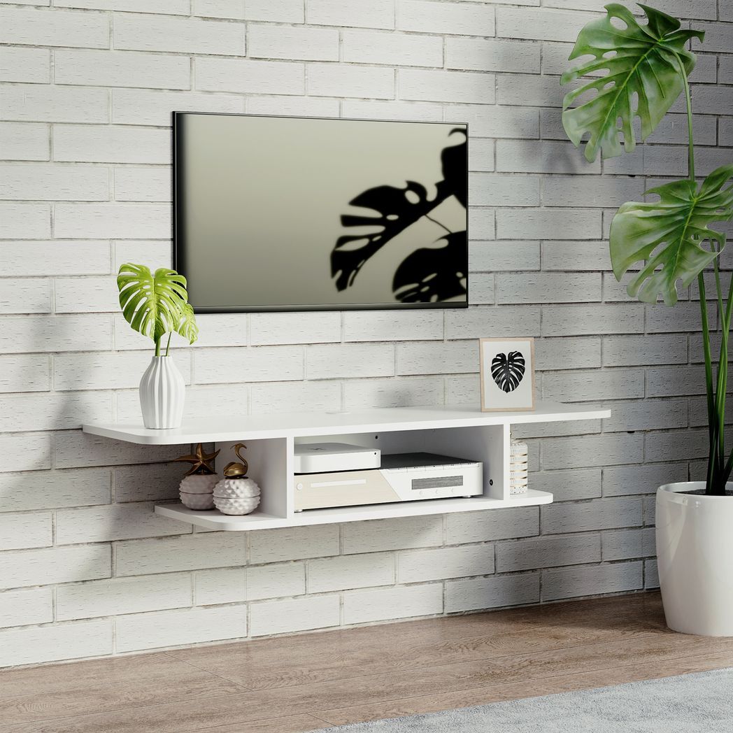 Floating TV Unit Stand Wall Mount Media Console with Storage Shelf, White