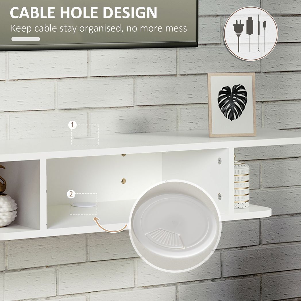 Floating TV Unit Stand Wall Mount Media Console with Storage Shelf, White