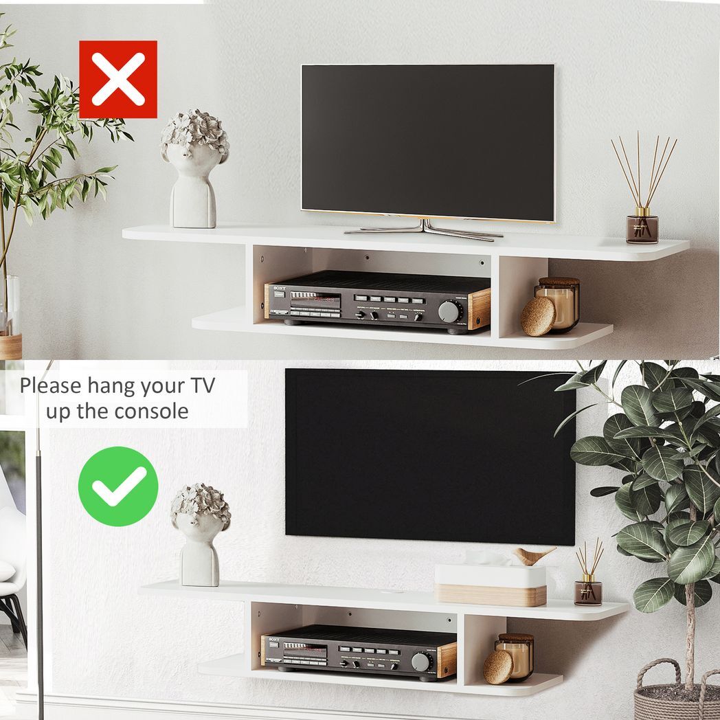 Floating TV Unit Stand Wall Mount Media Console with Storage Shelf, White