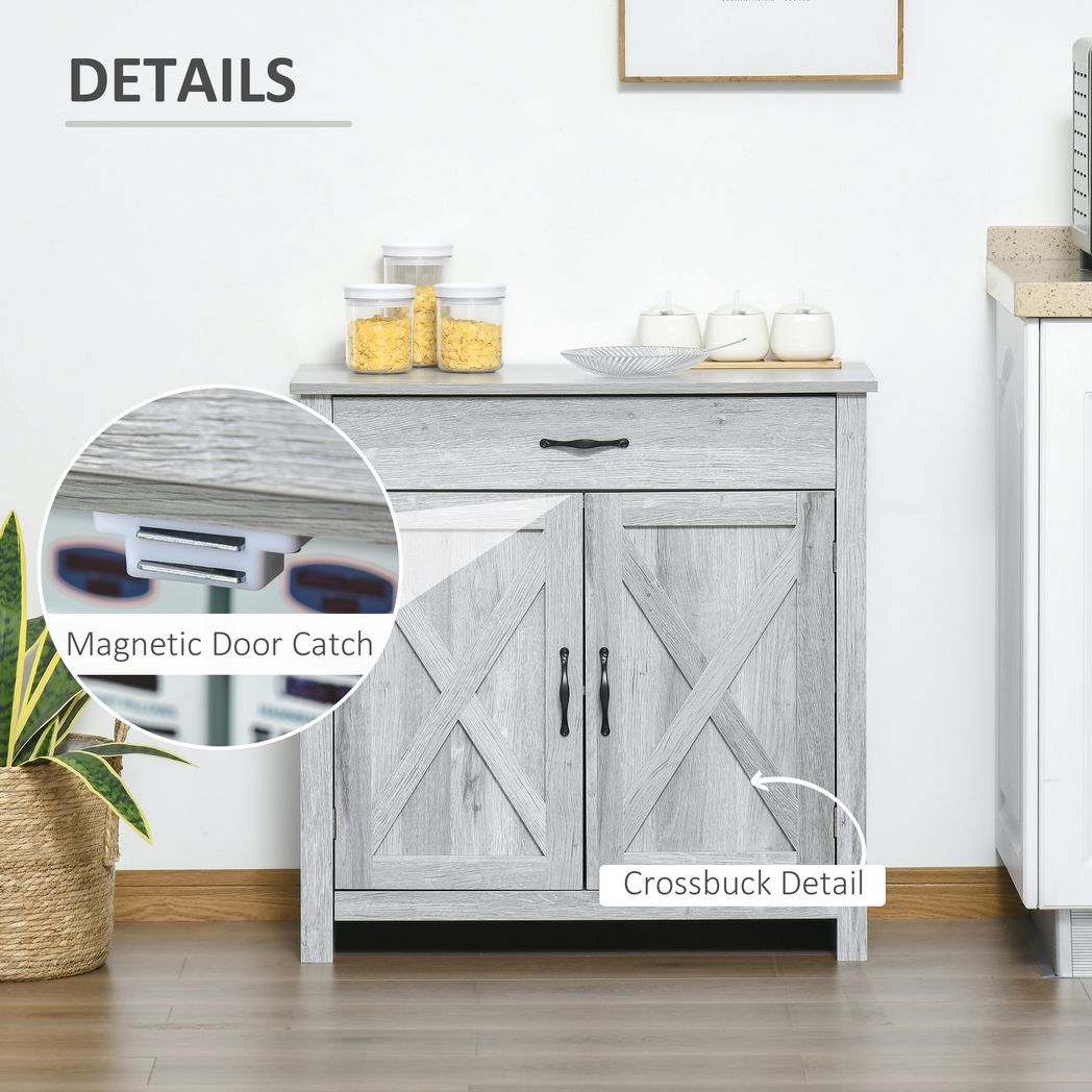 Farmhouse Barn Door Sideboard Buffet Storage Cabinet Coffee Bar Grey Grain