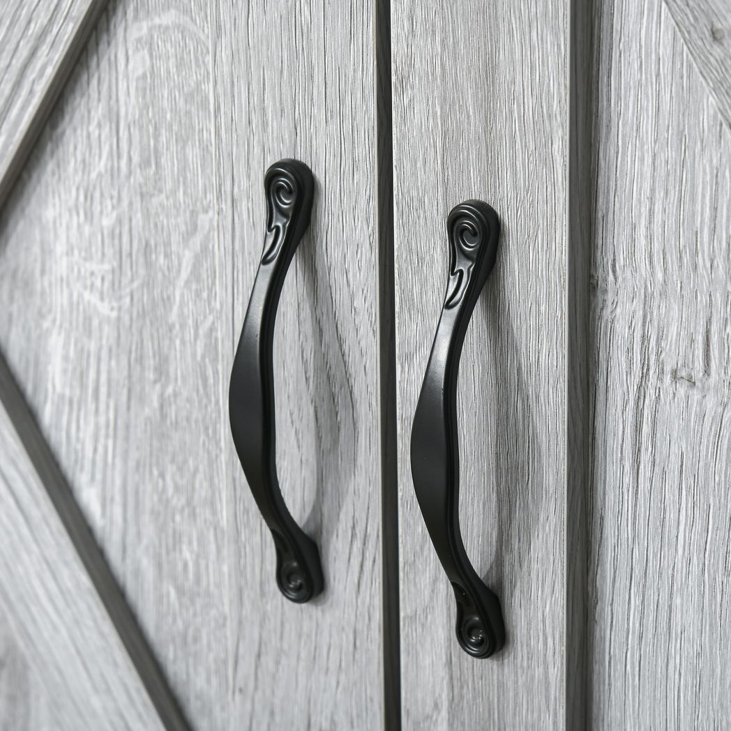 Farmhouse Barn Door Sideboard Buffet Storage Cabinet Coffee Bar Grey Grain