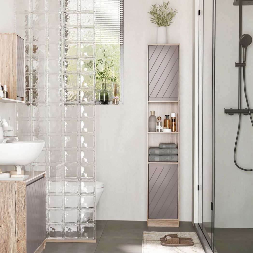 170cm Freestanding Storage Cabinet Slimline Unit w/ 2 Cupboards 2 Compartments