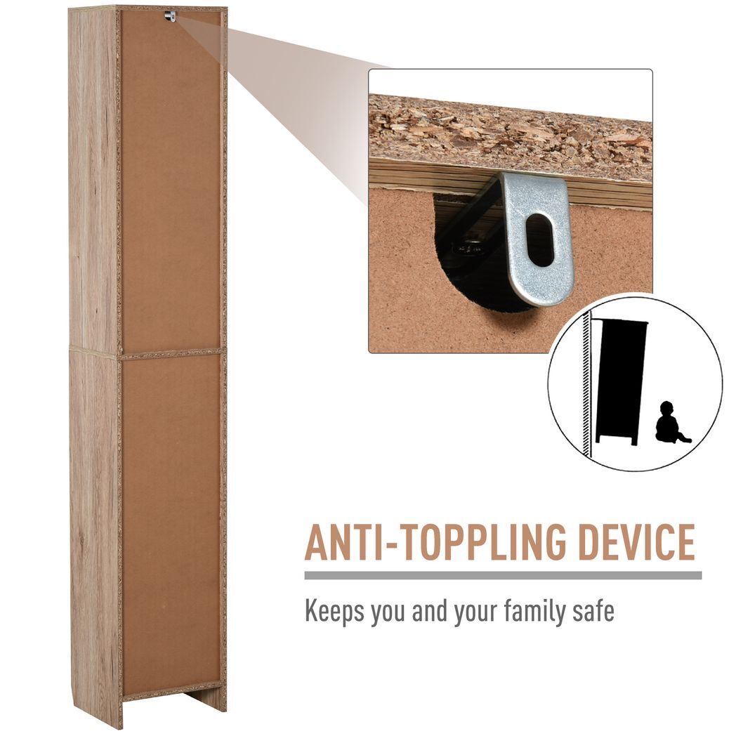 170cm Freestanding Storage Cabinet Slimline Unit w/ 2 Cupboards 2 Compartments