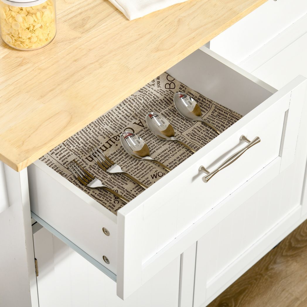 Rolling Kitchen Island Storage Kitchen Cart with Adjustable Shelves-White