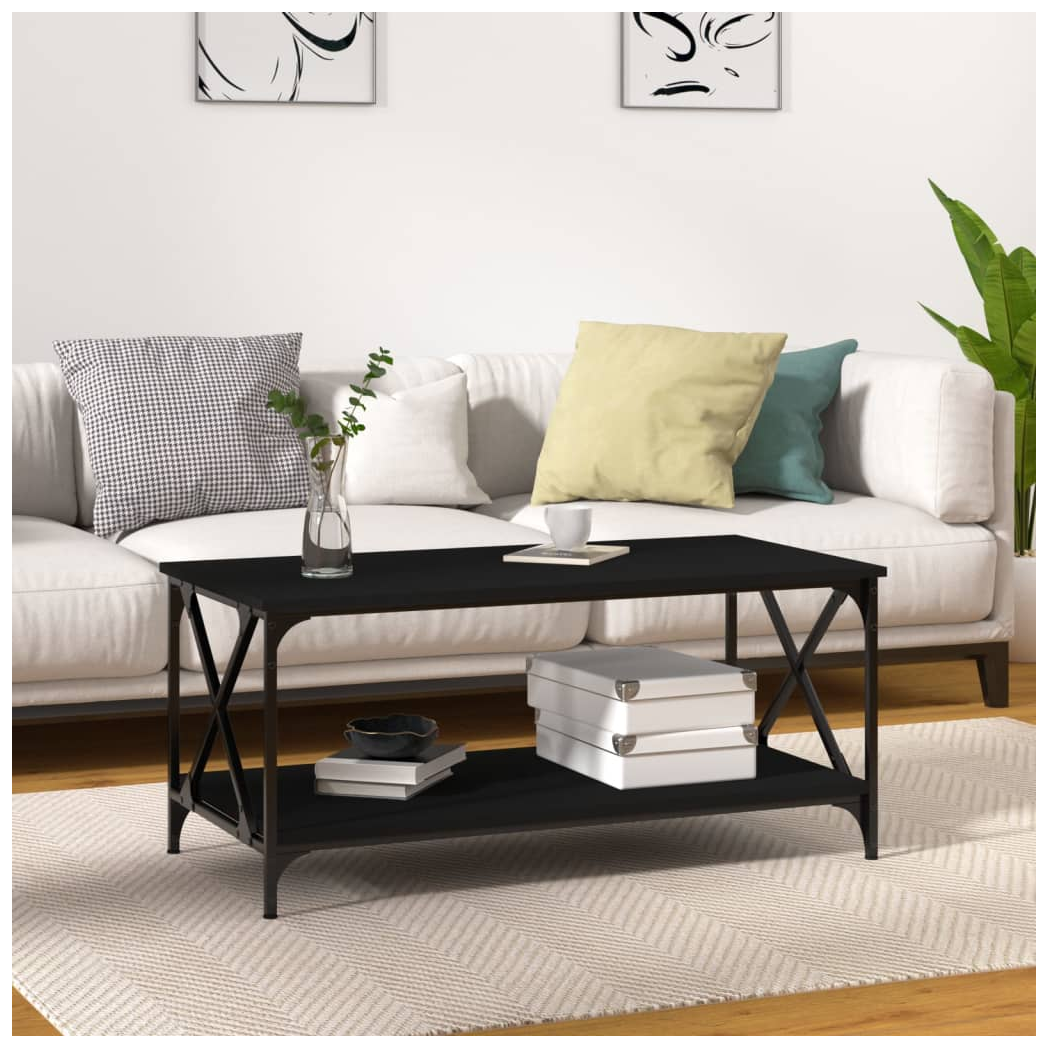 Coffee Table Black 100x50x45 cm Engineered Wood and Iron