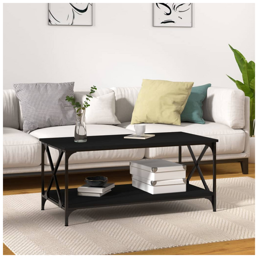 Coffee Table Black 100x50x45 cm Engineered Wood and Iron