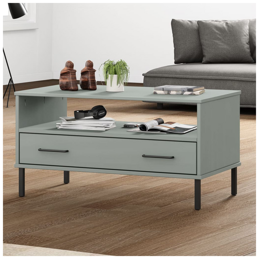 Coffee Table with Metal Legs Grey 85x50x45 cm Solid Wood OSLO