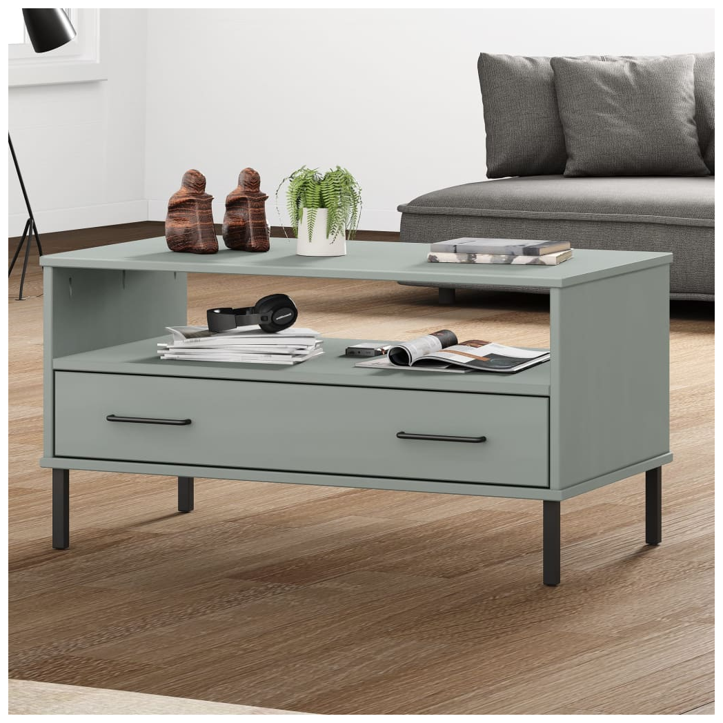 Coffee Table with Metal Legs Grey 85x50x45 cm Solid Wood OSLO
