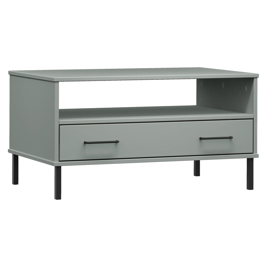 Coffee Table with Metal Legs Grey 85x50x45 cm Solid Wood OSLO