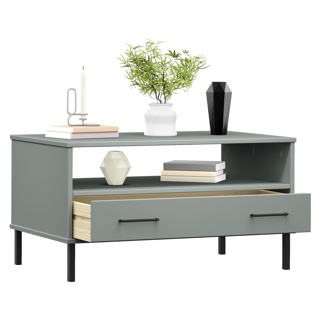 Coffee Table with Metal Legs Grey 85x50x45 cm Solid Wood OSLO