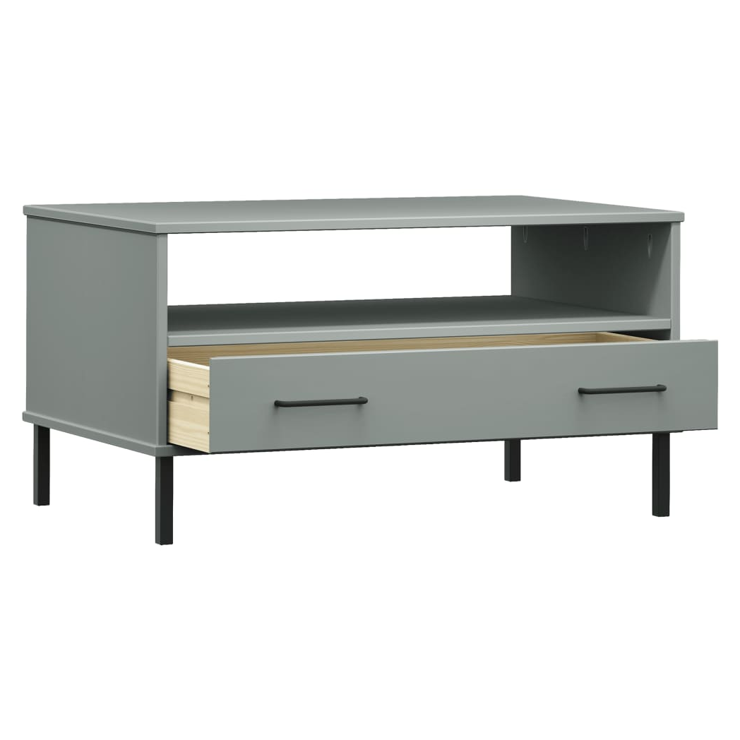 Coffee Table with Metal Legs Grey 85x50x45 cm Solid Wood OSLO