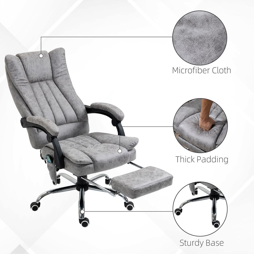 6-Point Vibrating Massage Office Chair w/ Microfibre Upholstery Arms Grey