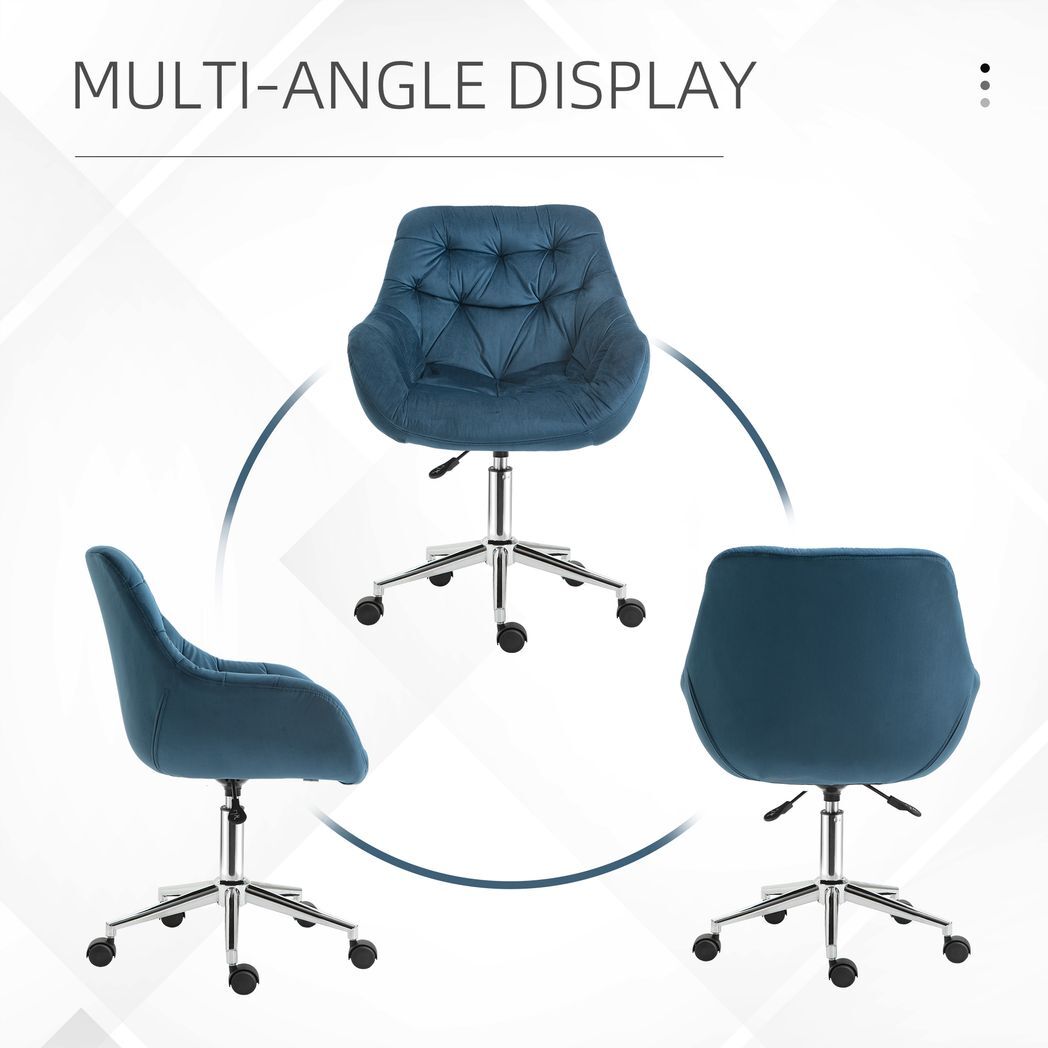 Velvet Home Office Chair Comfy Desk Chair w/ Adjustable Height Armrest Blue