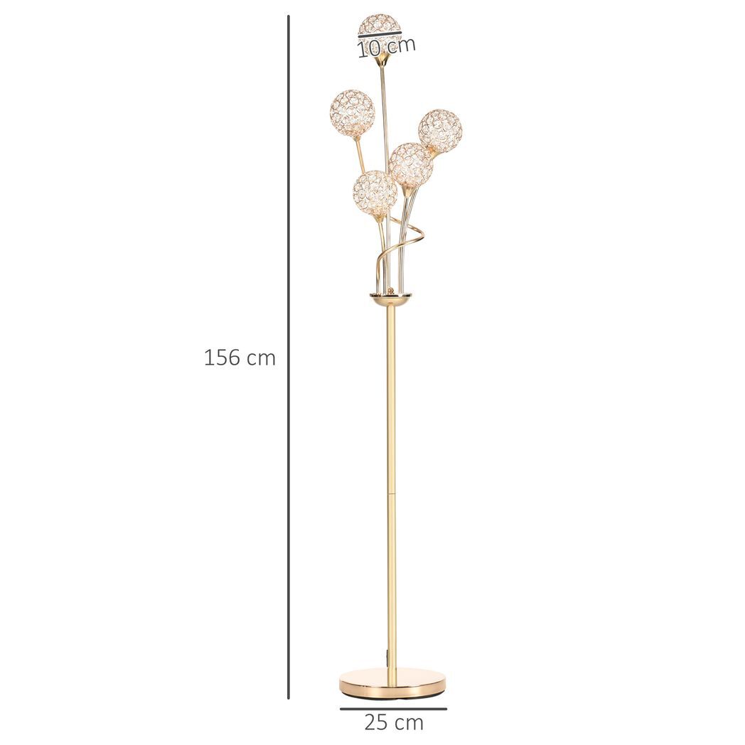 K9 Crystal Floor Lamp for Living Room, 5 Light Upright Standing Lamp, Gold