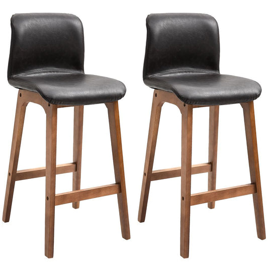 2 Pcs 93cm Faux Leather Bar Stools Wooden Frame Footrest Padding High Back Brown
