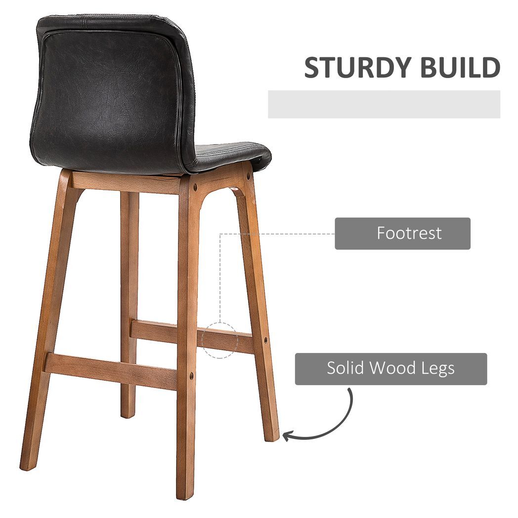 2 Pcs 93cm Faux Leather Bar Stools Wooden Frame Footrest Padding High Back Brown