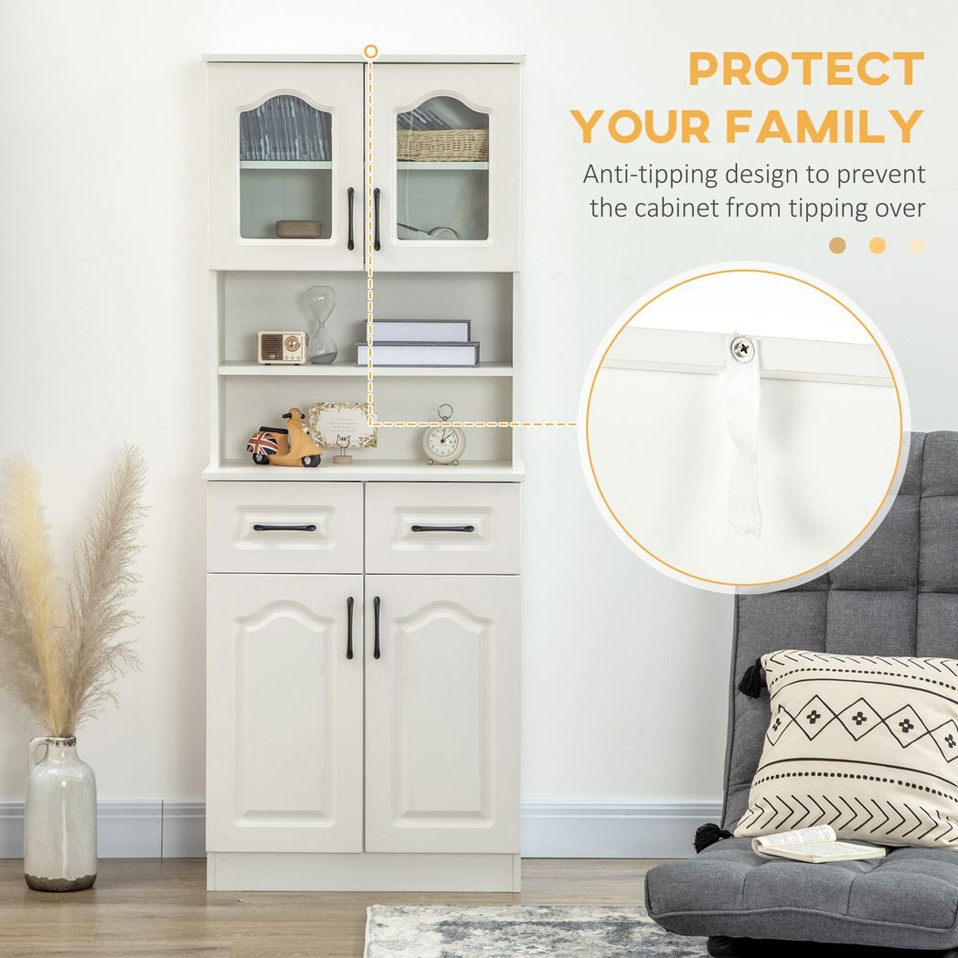 168cm Kitchen Cupboard Storage Cabinet w/ Shelves & Drawers,Open Counter White