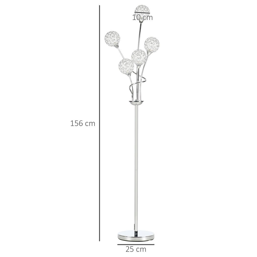 K9 Crystal Floor Lamp for Living Room, 5 Light Upright Standing Lamp, Silver