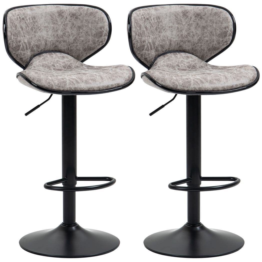 Vintage Bar Stool Set of 2 Microfiber Cloth Adjustable Height Armless Chairs