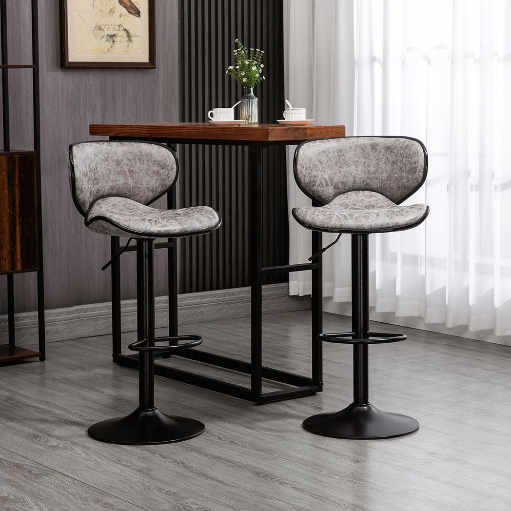Vintage Bar Stool Set of 2 Microfiber Cloth Adjustable Height Armless Chairs