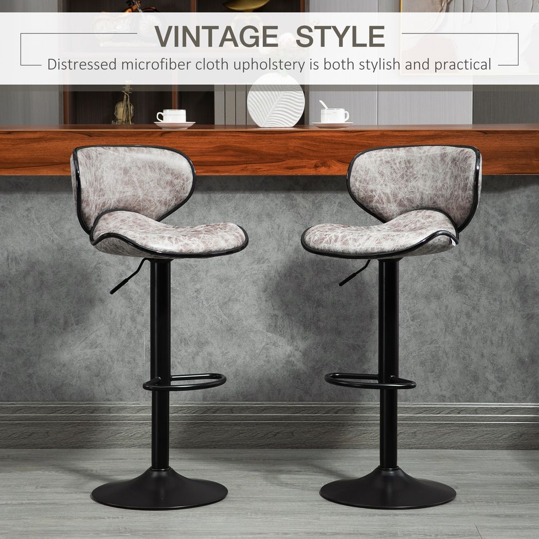 Vintage Bar Stool Set of 2 Microfiber Cloth Adjustable Height Armless Chairs
