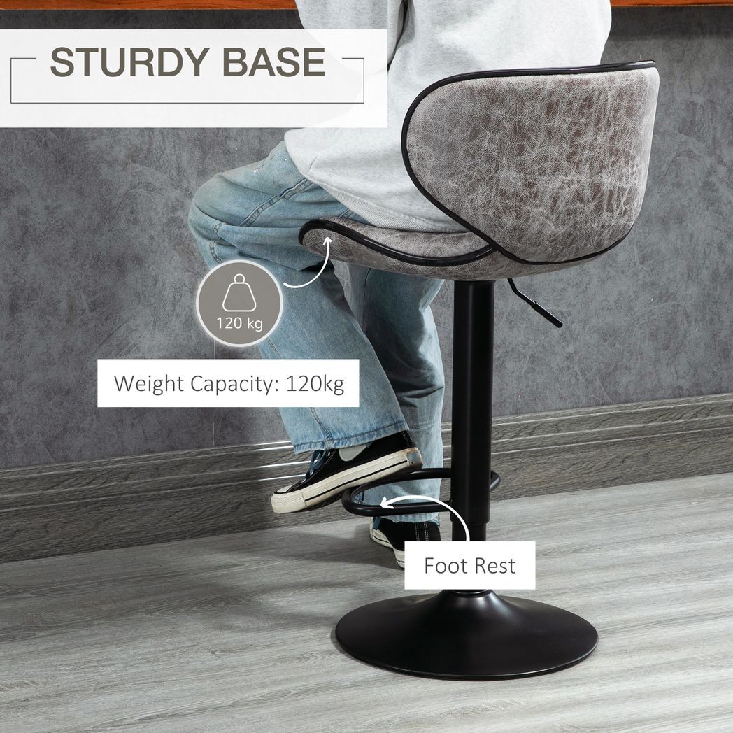 Vintage Bar Stool Set of 2 Microfiber Cloth Adjustable Height Armless Chairs