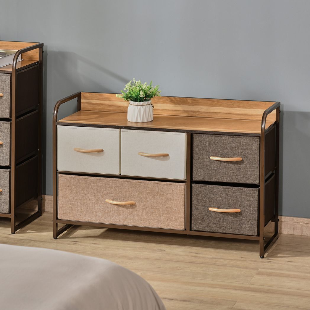 Drawers Storage Tower Dresser with Wood Top, Steel Frame, Storage Organizer