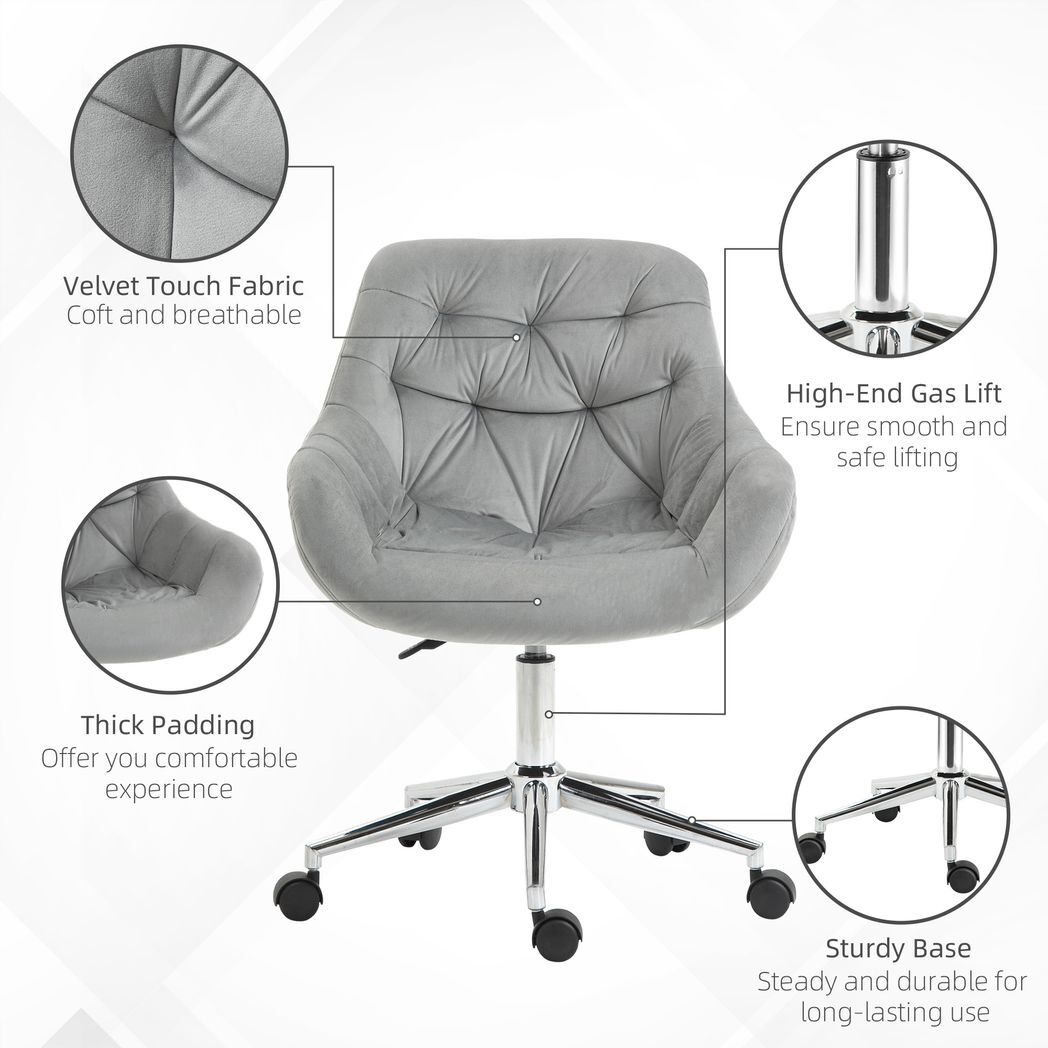 Velvet Home Office Chair Comfy Desk Chair w/ Adjustable Height Armrest Grey