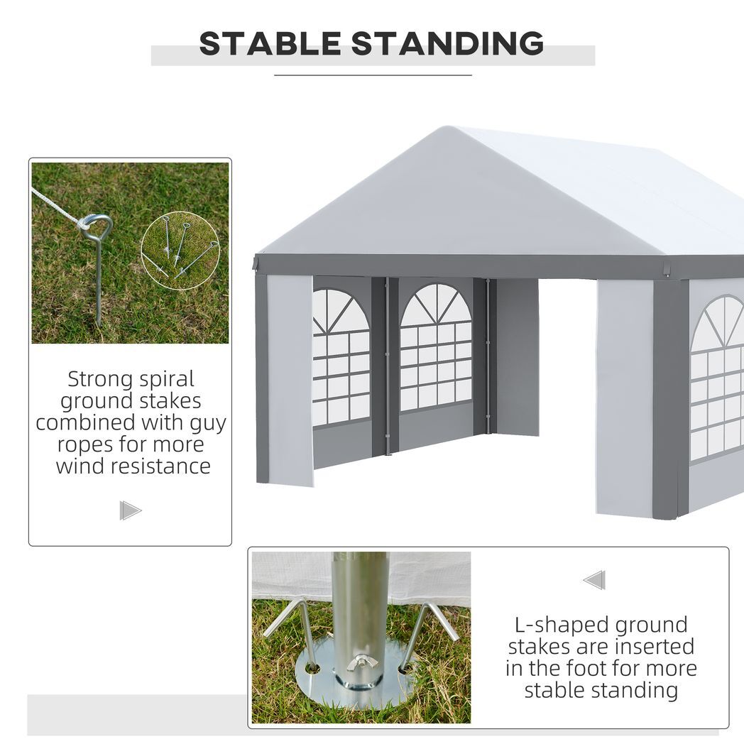 4 x 4m Party Tent, Marquee Gazebo with Sides, Four Windows and Double Doors