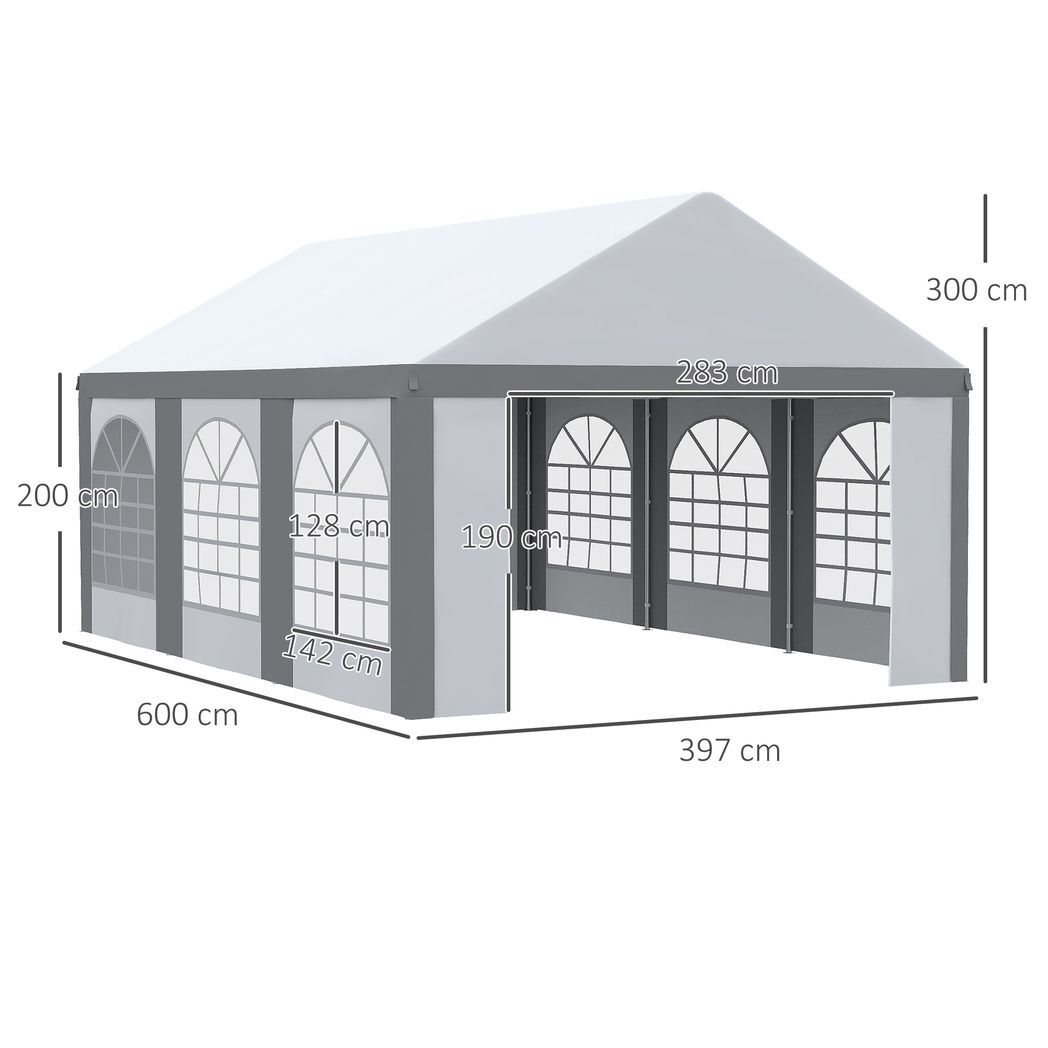 6 x 4m Party Tent, Marquee Gazebo with Sides, Six Windows and Double Doors