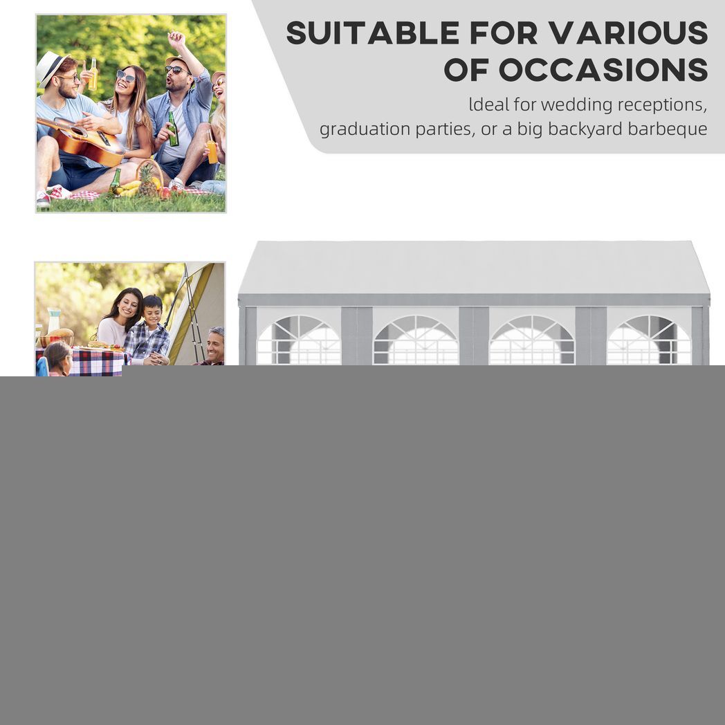 8 x 4m Party Tent, Marquee Gazebo with Sides, Eight Windows and Double Doors