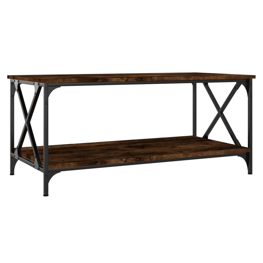 Coffee Table Smoked Oak 100x50x45 cm Engineered Wood and Iron