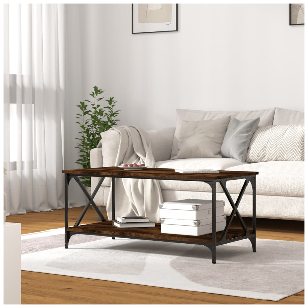 Coffee Table Smoked Oak 100x50x45 cm Engineered Wood and Iron