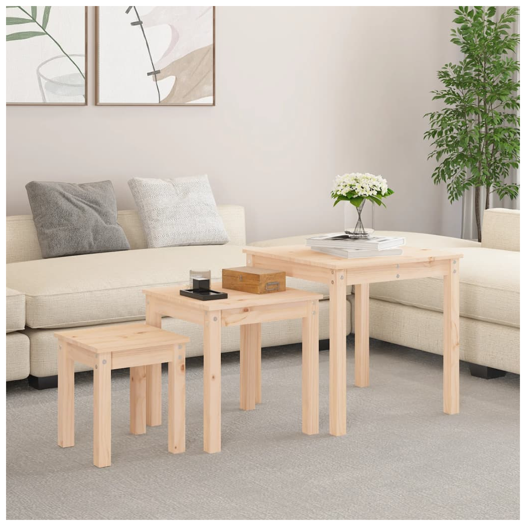 Nesting Tables 3 pcs Solid Wood Pine