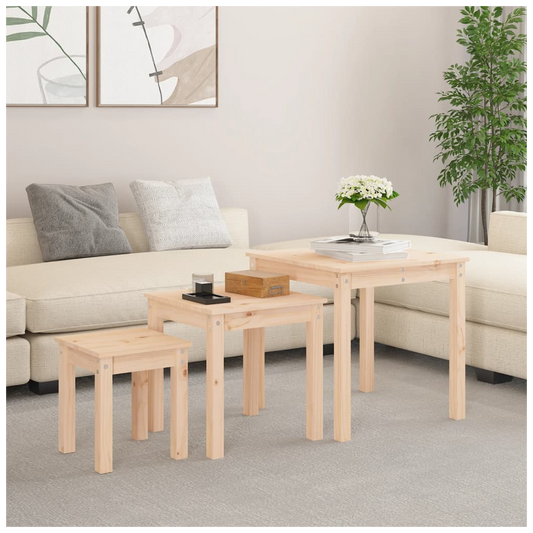 Nesting Tables 3 pcs Solid Wood Pine